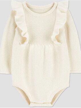 NWT Carter’s Just One You Baby Girls’ Long Sleeve Ruffle Sweater Romper Ivory